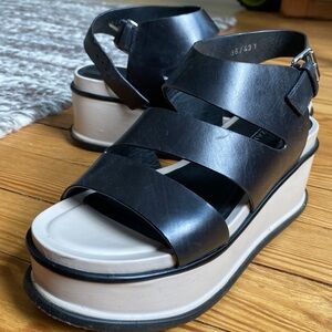 Italian leather two-tone wedge/platform sandals